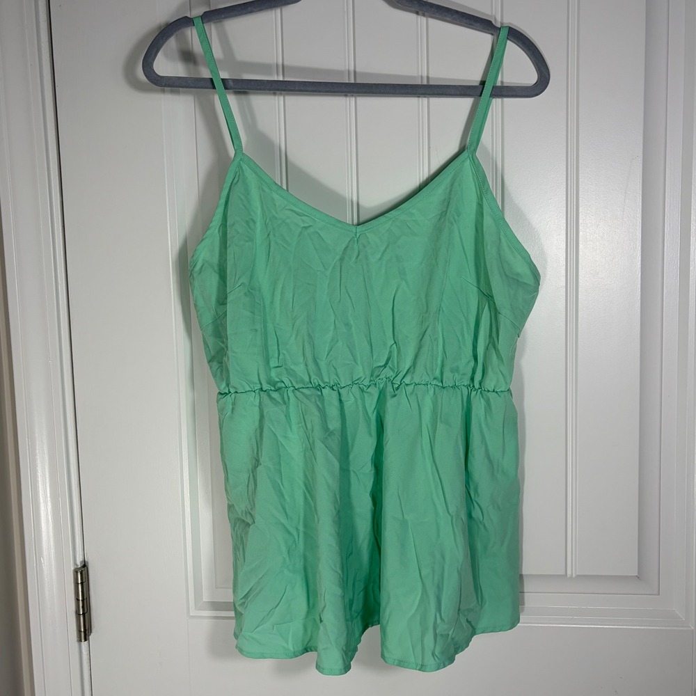 Shein Curve Mint Green Peplum Cami Top V-Neck Adjustable Straps Plus Size 1XL